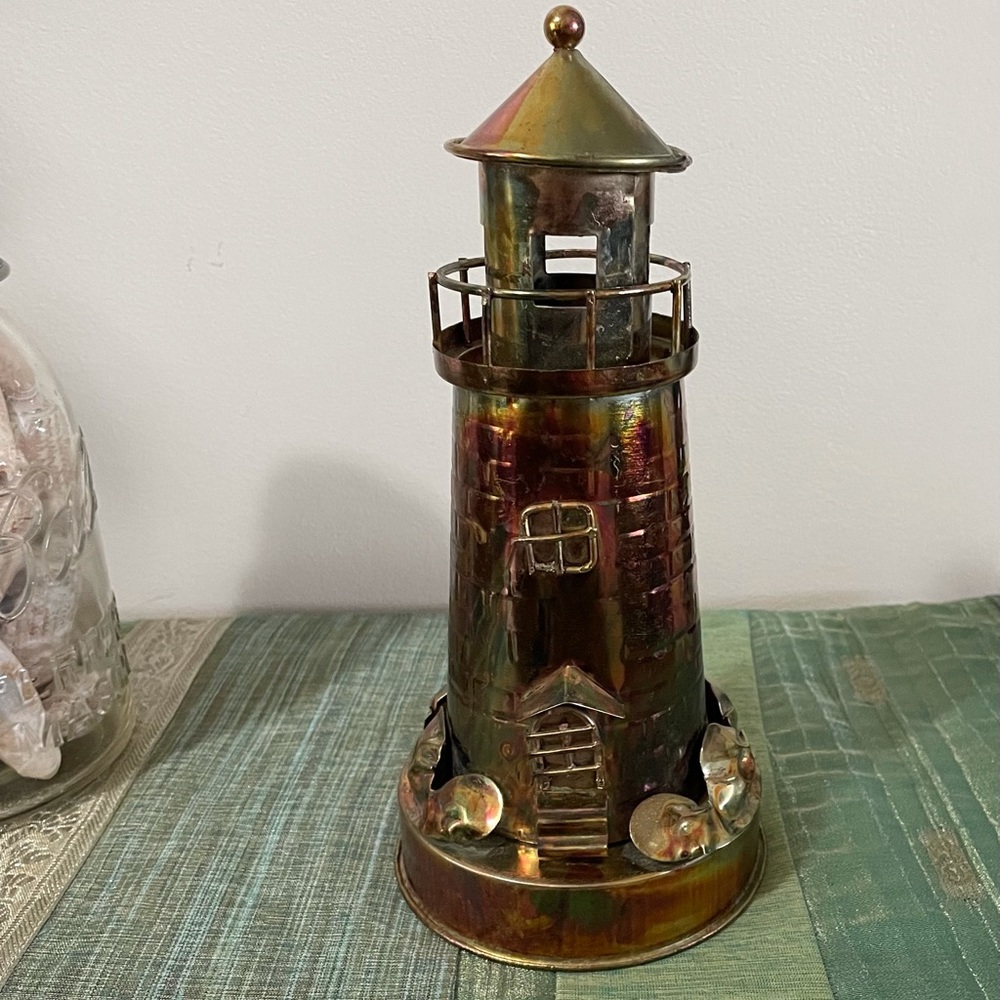 Vintage Musical Lighthouse. Gold metallic - 9”X4”
